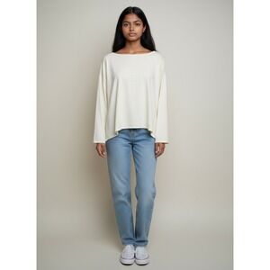 Soft Surroundings Top L Off-White Excellent Cotton Boatneck Boxy Oversized 25695